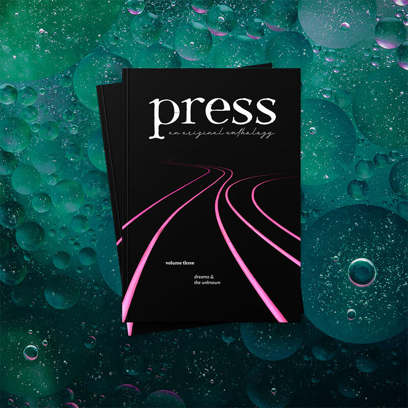 press volume three cover: vibrant magenta lines, like roads, fading into a black horizon